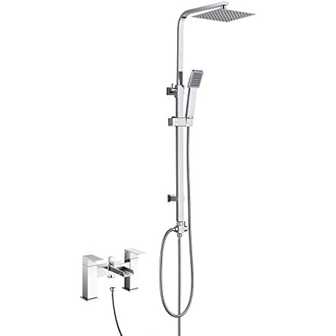 Waterfall Bath Shower Mixer Tap with Square Modern 3 Way Rigid Riser Kit Cover