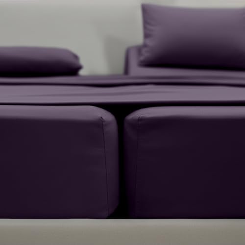 Image of Elegant Comfort Luxurious 1500 Premium Hotel Quality Microfiber Three Line Embroidered Softest 5-Piece Bed Sheet Set, Wrinkle and Fade Resistant, Split King, Purple