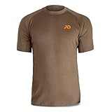 First Lite Men's Wick Short Sleeve Crew - Light Merino Wool Camo Hunting Shirt, UV Protection Moisture Management Base Layer, Dry Earth, Large