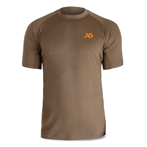 First Lite Men's Wick Short Sleeve Crew - Light Merino Wool Camo Hunting Shirt, UV Protection Moisture Management Base Layer, Dry Earth, Large