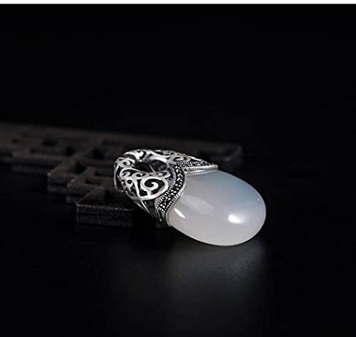 Pendentif néphrite en argent avec calcédoine blanche | Bijou d'exception fait main