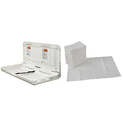 ECR4Kids ELR-18004 Wall-Mounted Baby Changing Station, Fold-Down Diaper Change Table & ELR-003 2-Ply Tissue and Poly Disposable Sanitary Liner for Baby Changing Stations, 18" x 13", 500-Pack - White
