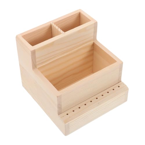 Beatifufu Large Capacity Beauty Tool Storage Box Nail Organizer Wooden Sections Drill Bit Container for Nail Salons