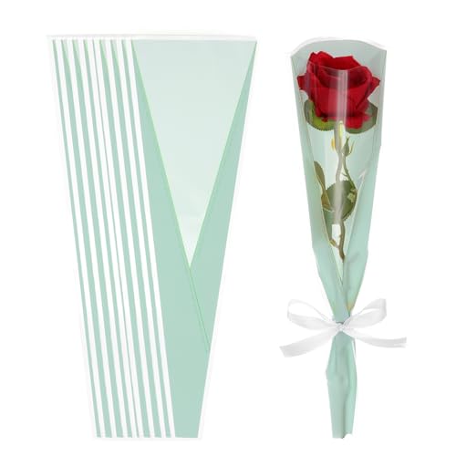 PATIKIL 50パック 花包装袋 ライトブルー 花包装スリーブ リボン付き 金 エッジ ブーケ ウェディング 誕生日 卒業式 記念日 アレンジメント ギフト用 17.7"x4.7"x1.2"