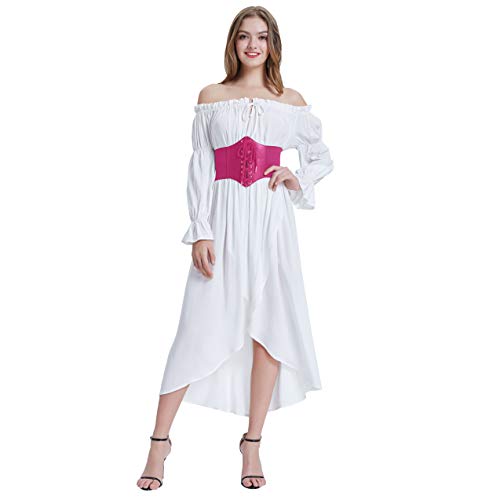 GRACE KARIN Women’s Elastic Costume Waist Belt Lace-up Tied Waspie Corset Belts for Women Halloween(2XL, Black + Hot Pink)3