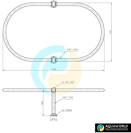 Aquaworld Oval Shower Curtain Rail - Ceiling Mounted curtain rail, Heavy Duty Construction, Black shower curtain rod, Bathroom decor, SIZE: 115 x 64 x 28 cm