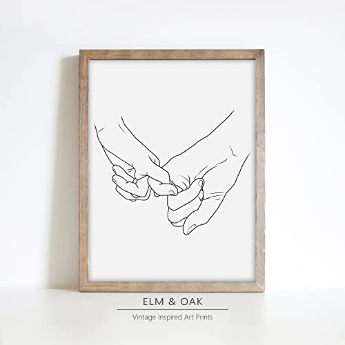 Pinky Promise, Holding Hands Minimalist Abstract Line Drawing Art, Contemporary Wall Art For Bedroom And Home Decor, Modern Boho Art Print Poster 11X14 Inches, Unframed (Grey And Black) #TOP5