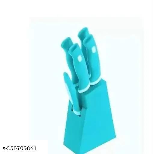 Image of Kitchen Knife Set with Stands. Stand with 4 Knife Set & 1 Peeler Women's 1st Choice ABS Plastic Stand with 4 Knife & 1 Peeler Kitchen Tool Set (Knife, Peeler)(Blue Stand + Knife) /13 KP2633