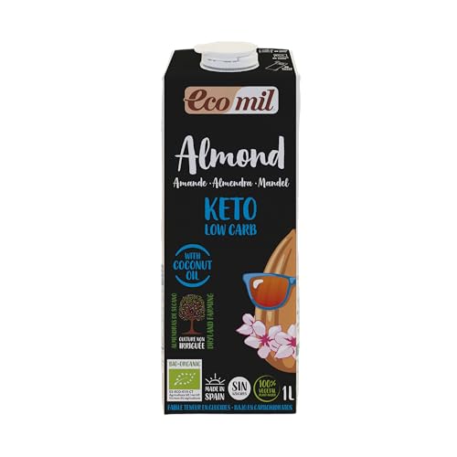 Ecomil Almond Nature Keto Bio 1L | Bebida Vegetal Ecológica Sin Azúcares Añadidos | Sin Gluten | Sin Lactosa | Sin Soja | Apta para Dietas Keto | Vegana | 100% Natural | Sin Conservantes