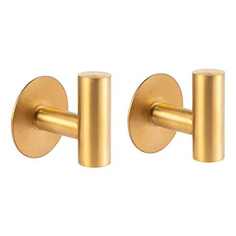 Yuzita Adhesive Towel Hooks 2 Pack Gold Heavy Duty Stainless Steel Wall Mounted Coat Hook for Towels, Robe, Hat, Sponges, Keys - Kitchen Bedroom Bathroom Door (Gold) Cover