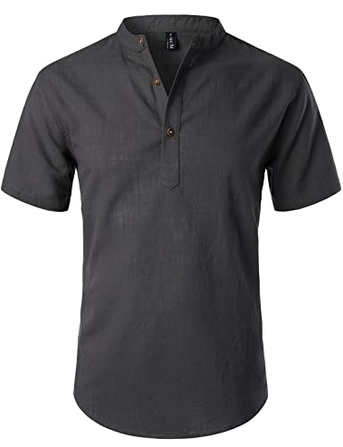 LucMatton Sommerhemd für Herren, aus Baumwolle/Leinen, Kurzarm, lässiges...