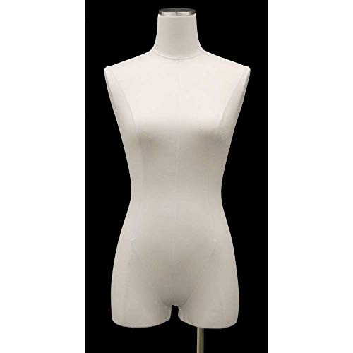 Adult Female White Linen Pinnable Dress Form Mannequin 3/4 Torso with Thighs and Rolling Chrome Base #F1WL-WCDX - Thumbnail 2