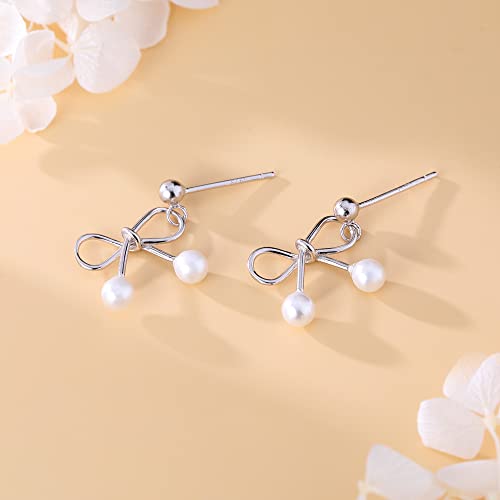 Reffeer 925 Sterling Silver Ribbon Bow Stud Earrings For Women Girls Bowknot Stud Earrings Drops(A-Silver) #TOP4