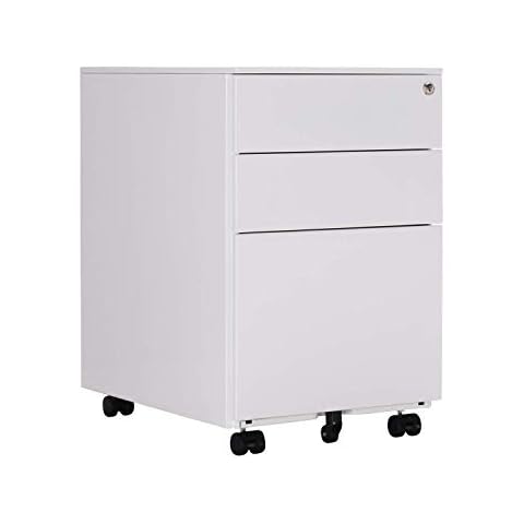 OFITURIA ® Archivador Metálico Blanco con Cerradura para Oficina, Cajonera con Ruedas, 3 Cajones Cover