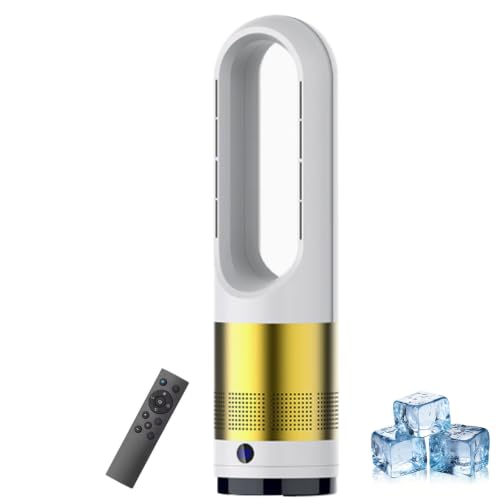 Ventilador de Torre Frío y Calor, Ventilador Purificador de Aire de 18 Pulgadas con 8 Velocidades y Temporizador de 1-8H, Suministro de Aire Giratorio de 80° y Pantalla LED, Enfriador Os White + Gold