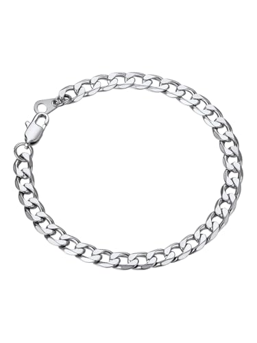 ChainsPro Bracelet Chaîne Maille Americain-Gourmette Homme Acier-Bracelet Magnifique Femme-6mm de Large-Argenté-21cm-Bracelet Brillant pour Femme