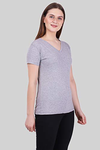 Image of FLEXIMAA Women's Cotton Plain V Neck Half Sleeve T-Shirt