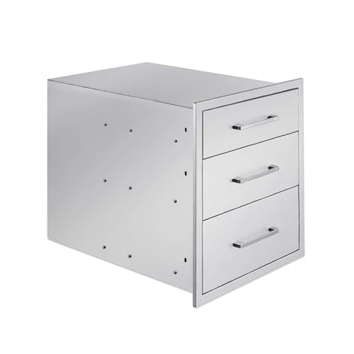 Image of Outdoor Kitchen Drawers,Stainless Steel BBQ Drawer 3-Drawer, 16 inch W x 21 inch H x 23 inch D Flush Mount Triple Access Drawer for Outdoor Kitchen,BBQ Island