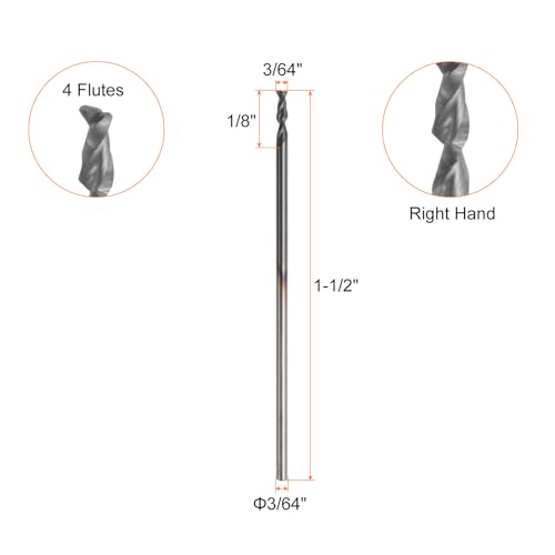 Image of HARFINGTON Carbide Square Nose End Mill Bit 3 /64 inch Cut Dia 4 Flutes TiAlN Coated Milling Cutter for Hardened Steel Metal (3 /64 inch Shank 1 /8 inch Cut Length 1-1 /2 inch Long 30 Degree HRC53-55)
