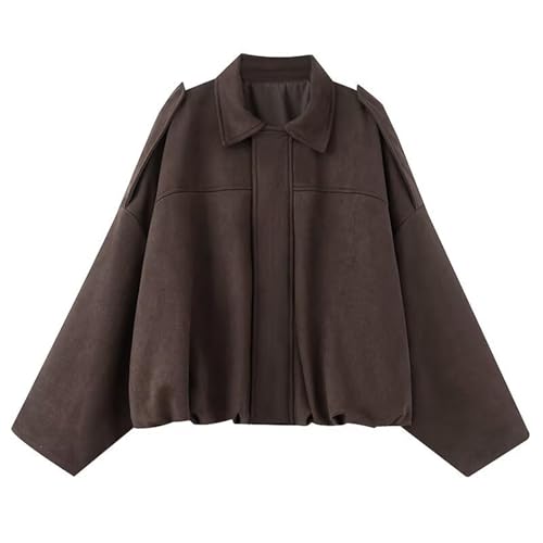 Veste en daim synthétique Y2K pour femme avec fermeture éclair intégrale et manches chauve-souris - Vêtement d'extérieur court tendance et décontracté, café, L Veste en daim synthétique Y2K pour femme avec fermeture éclair intégrale et manches chauve-souris - Vêtement d'extérieur court tendance et décontracté, café, L
