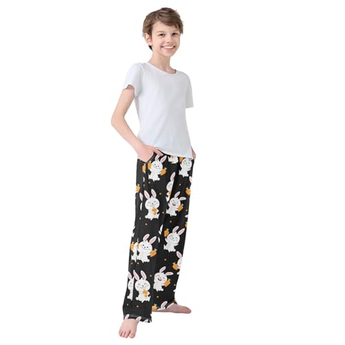 Boys' Pants Cute White Bunny Arrot Long Bottoms Jogger Pants Elastic Waist Trousers with Pockets S-XL4