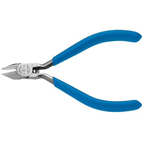 Klein Tools D259-4C Pliers, Diagonal Cutting Midget Electronics Pliers with Pointed Narrow Jaw, and Hot-Riveted Joint, 4-Inch