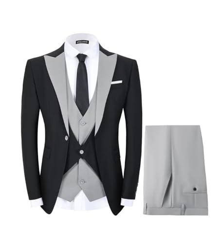 Men's Tuxedo 3 Piece Slim Fit Suits Blazer Jacket Layered Waistcoat and Pants Suit Set for Dinner Prom Wedding