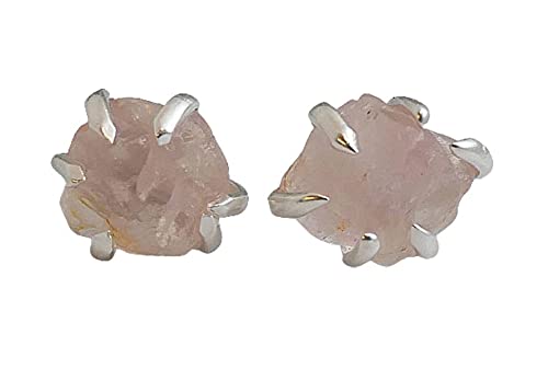 Raw Rose Quartz Sterling Silver Stud Earrings - Gemstone Jewelry Gift Ideas for Women