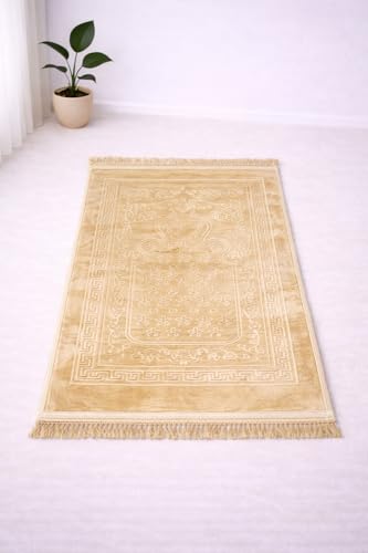 Image of Janamaz Prayer Mat Turkey Soft Velvet Namaz Mat Islamic Prayer Rug for Salah 70x110 CM Printed White4
