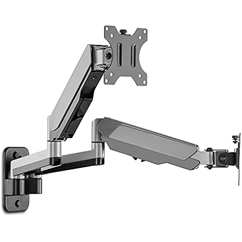 AVLT Dual 13"-32" Monitor Wall Mount fits Two Flat/Curved Computer Monitor Full Motion Height Swivel Tilt Rotation Adjustable Monitor Arm - VESA/Cable Management Cover