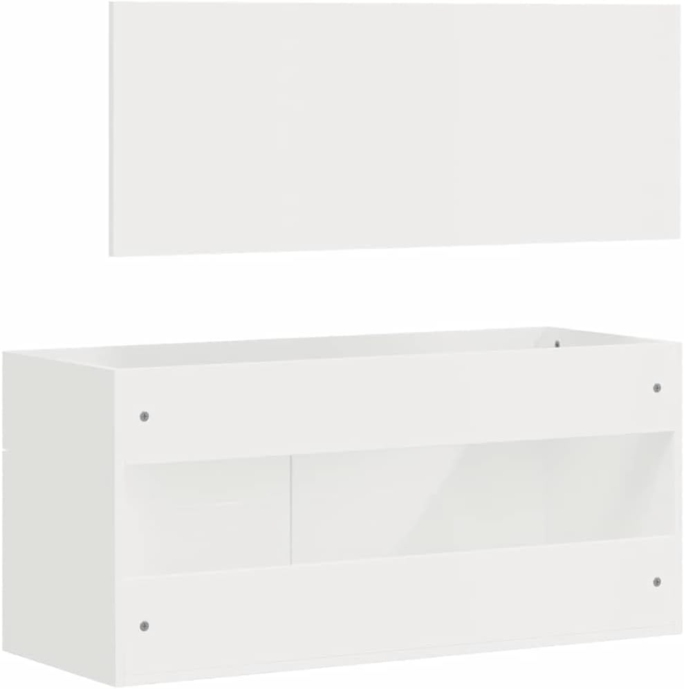 Homogen Bathroom Cabinet with Mirror High Gloss White Engineered Wood Wall-Mounted Vanity Storage Set for Bath Sink Combo with Spacious Compartments Modern Mueble Baño Design