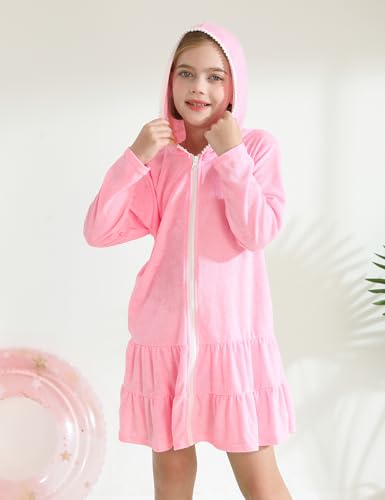 LUCKYGAL Girls Swim Cover Up Kids Long Sleeve Swimsuit Coverup Terry Beach Pool Clothes with Sunglasses4