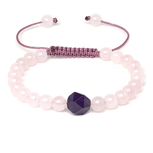 Pulseira Quartzo Rosa e Ametista Pedras Naturais