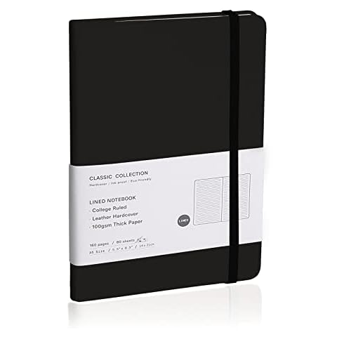 EMOMAS Lined Journal Notebook, (Black), 160 Pages, Medium 5.7 inches x 8 inches - 100 gsm Thick Paper, Hardcover Cover