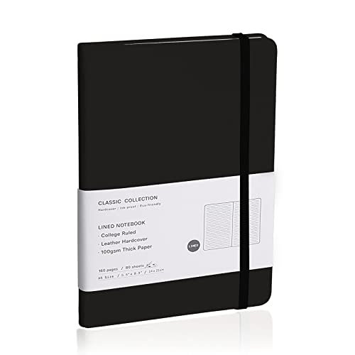 Lined Journal Notebook – Hardcover Notebook for Men & Women – Journals for Writing, Work, School, Home & Daily Notes, 160 Pages – Medium A5, 5.7″x8″, 100 gsm Thick Paper (Black)​