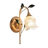 Matériau taille : élégante applique murale en métal doré avec abat-jour en verre fleuri, robuste . Largeur: 14cm/5,5 pouces, hauteur: 36cm/14,17 pouces.