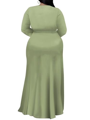 Image of PinkPatty Women's Plus Size Long Sleeve Maxi Dress Casual V Neck Slit Tie Waist Wrap Dresses for Party Cocktail