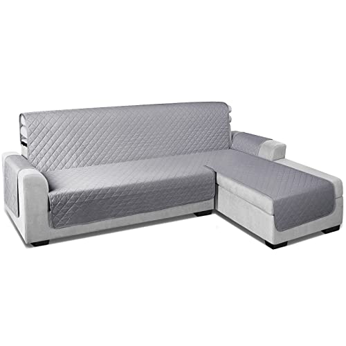 TAOCOCO Capa de sofá Chaise Longue, L 240 x 270 cm, impermeável, com faixa elástica, para sala de estar, antiderrapante, acolchoada, proteção para animais de estimação, gatos, cães, crianças brincando