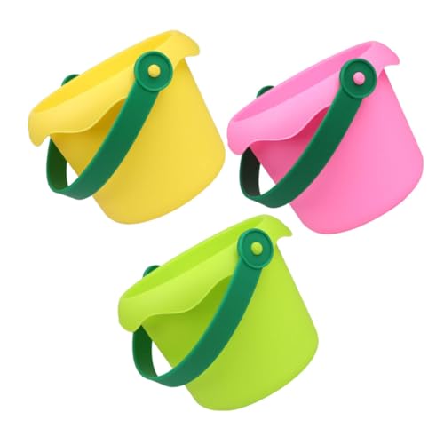 Gogogmee 3 Piezas Cubos de Playa de Plástico Ligero y Resistente para Colores Rosa Verde y Amarillo Diseño Ergonómico y Fácil de Limpiar para Aire