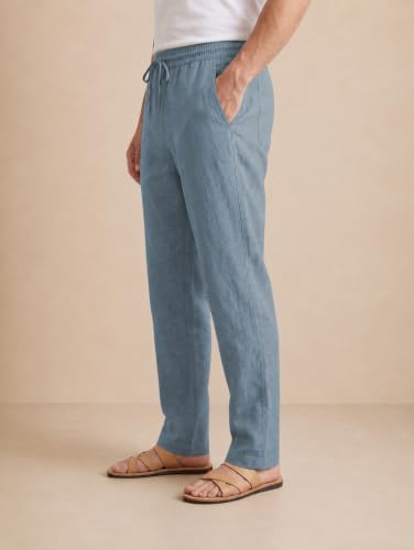 Image of TAGDO Cotton Linen Pants for Man | Lightweight & Breathable Fabric | Elastic with Drawstring | Straight Fit & One Side Zip Pocket | Casual, Holidays, Travel & Everyday Wear (2076)