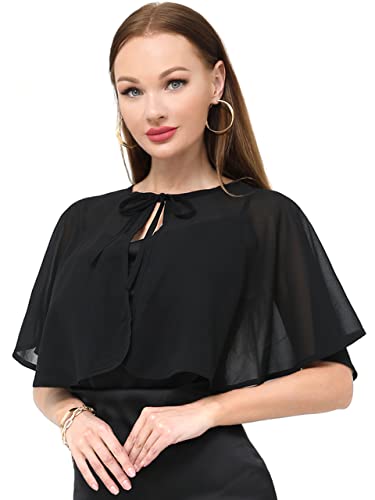Women's Chiffon Shawl wraps Sheer Shrug Capelets for Evening Dress Wedding Cape Cover Up