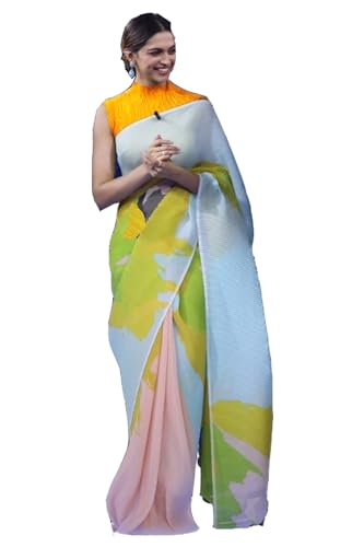 MISILY Women's & Girl's Woven Pure Georgette Pleated Crush Deepika Saree with Blouse Piece (Crush Yellow)