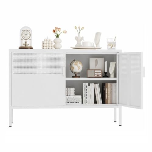 Image of Metal Storage Cabinet,2 Door TV Stand, Metal Mesh Accent Cabinet