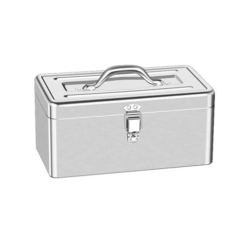 Stainless Steel Tool Box, Portable Cantilever Toolbox with Carrying Handle, Lockable Design for Tool Storage and Transport