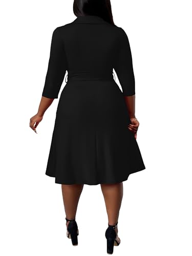 FANDEE Plus Size Midi Dress for Women - Printing Summer Dresses for Wedding Guest Cocktail Party 3/4 Sleeve V Neck(L-5XL) - Image 4