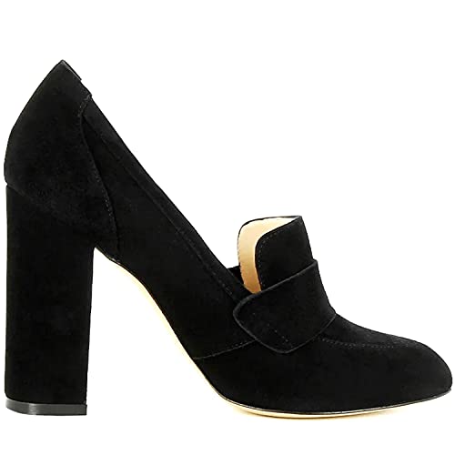 Image of MOOMMO Women Chunky Block Heel Pumps Round Closed Toe Slip On Oxford Loafers Shoes High Heels Snakeskin Work Pump Suede Loafer for Office Ladies Classic Formal Business Professional 4-13 M US