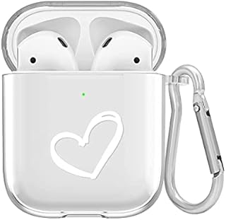 Newseego Protective Case Compatible with Airpods 1/2, Clear Silicone Case Cover for AirPods 1&2 with Heart Design and Keychain Flexible Anti-dust Shockproof Case for AirPods 1&2 for Girls-Transparent