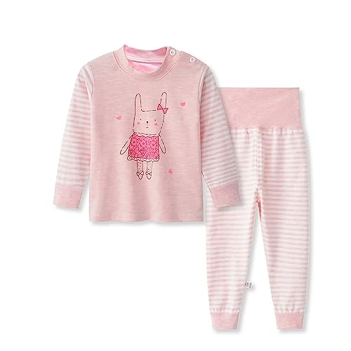 Image of YANWANG 100% Cotton Baby Boys Girls Pajamas Set Long Sleeve Sleepwear(Rabbit-high waist,3-12 Months)
