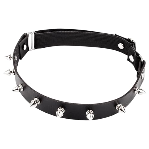 Image of Black Studded Choker Punk Goth Metal Spike Studded Necklace PU Leather Collar Adjustable Leather Necklace for Women Men