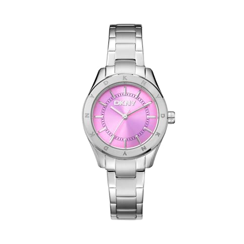 DKNY Women’s Quartz Fashion Watch, Pink Dial, Grey Strap, DK1L018M0025